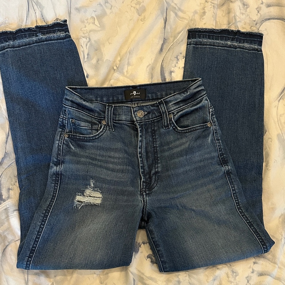 7 For All Mankind High Waist Cropped Straight Jean